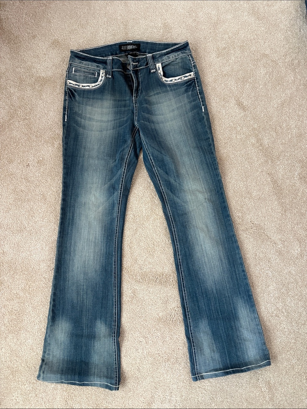 Cello Blue Wash Bootcut Jeans with Embellished Pockets